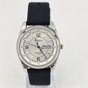 Armitron Men's Watch 38MM Gray Dial Day Date NEW Black Plastic Bands New Battery